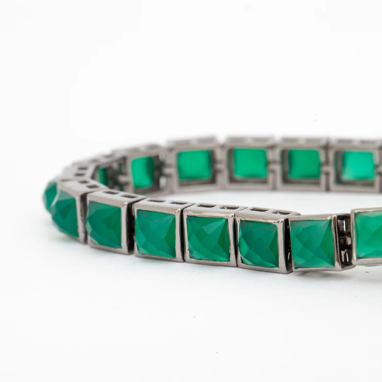 Green Onyx Small Tile Tennis Bracelet - Image 4