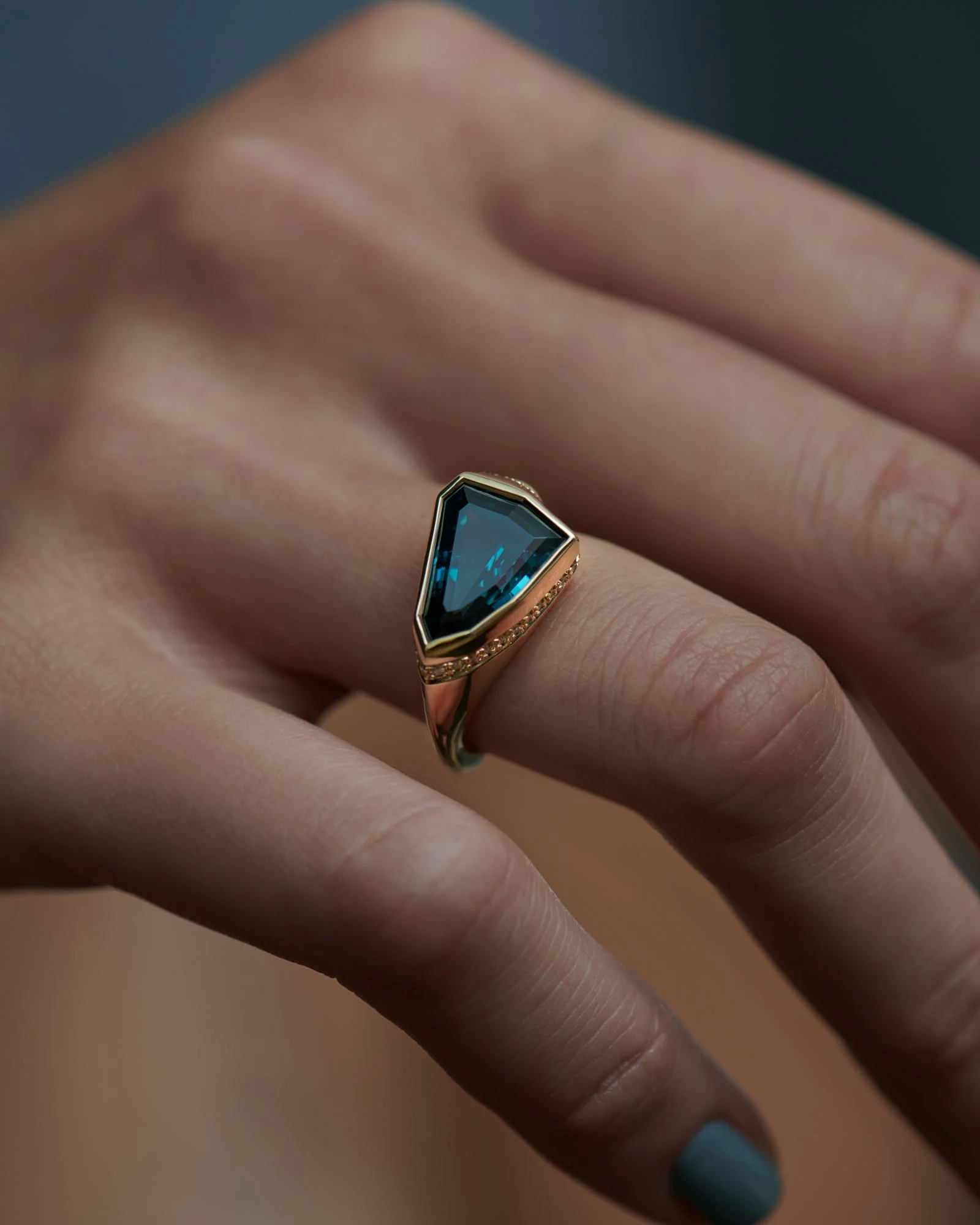 One-of-a-Kind Nebula Teal Spinel & Diamond Statement Ring - Image 3