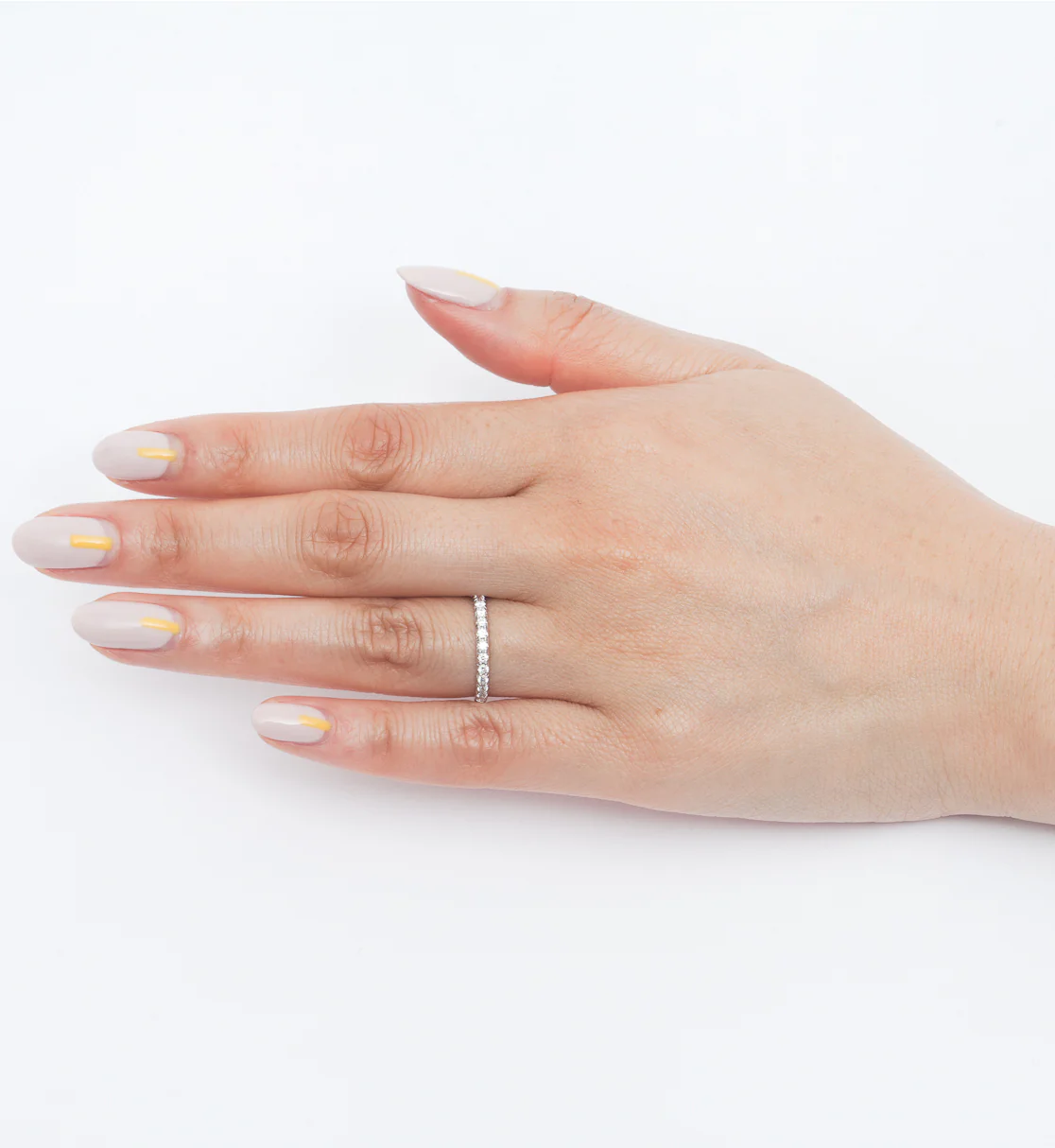 White Gold & White Diamond 2 mm Attelage French-Cut Pavé Band - Image 3